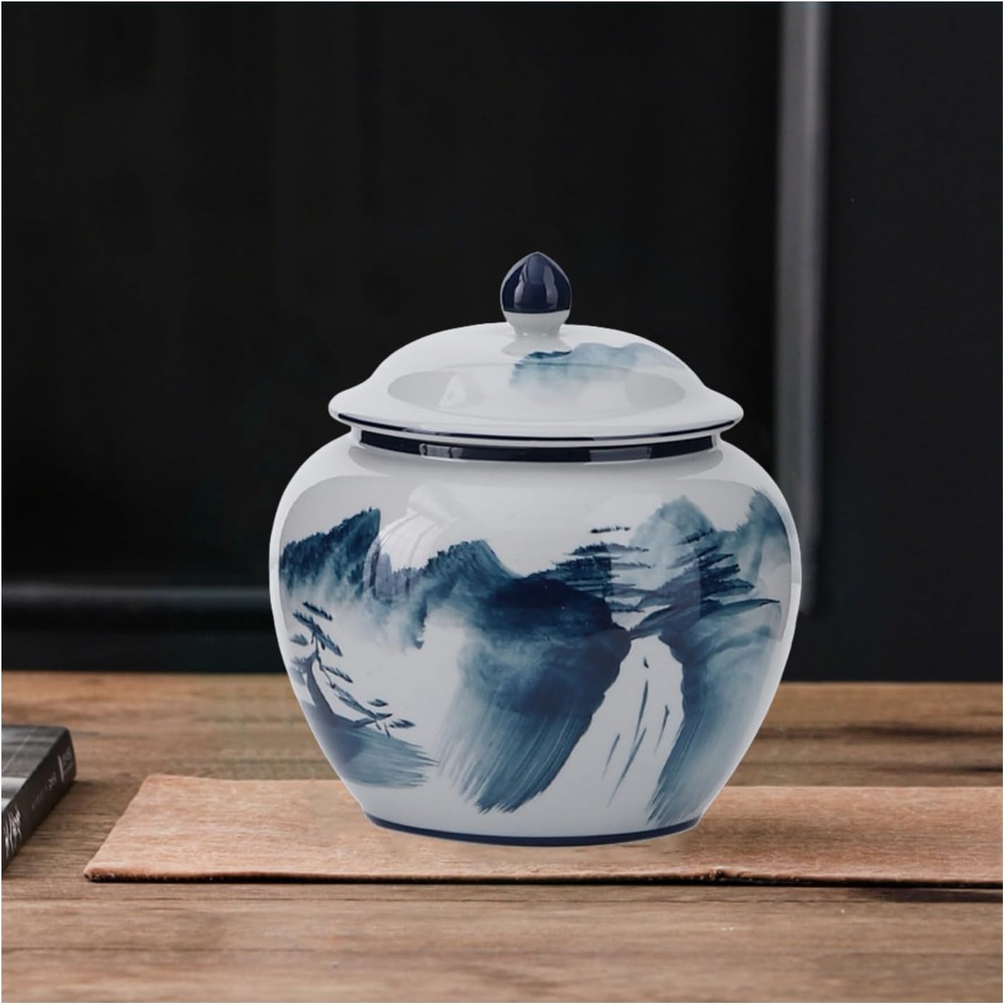 5 inches Ginger jar Lid- blue mountain decorative Ceramic Ginger jar vase with Lid， chinoiserie gift small jars for Home decor/jewelry/Tea/coffee beans/Storage