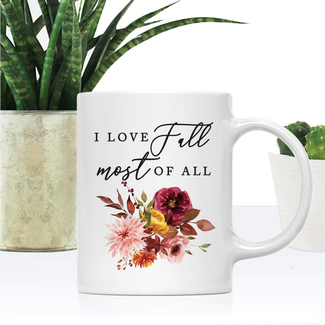 Andaz Press Fall Burgundy Marsala 11oz. Ceramic Coffee Tea Mug, I Love Fall Most Of All, 1-Pack, Floral Blooms Graphic, Friend, Family, Coworker, Autumn Season, Thanksgiving Ideas