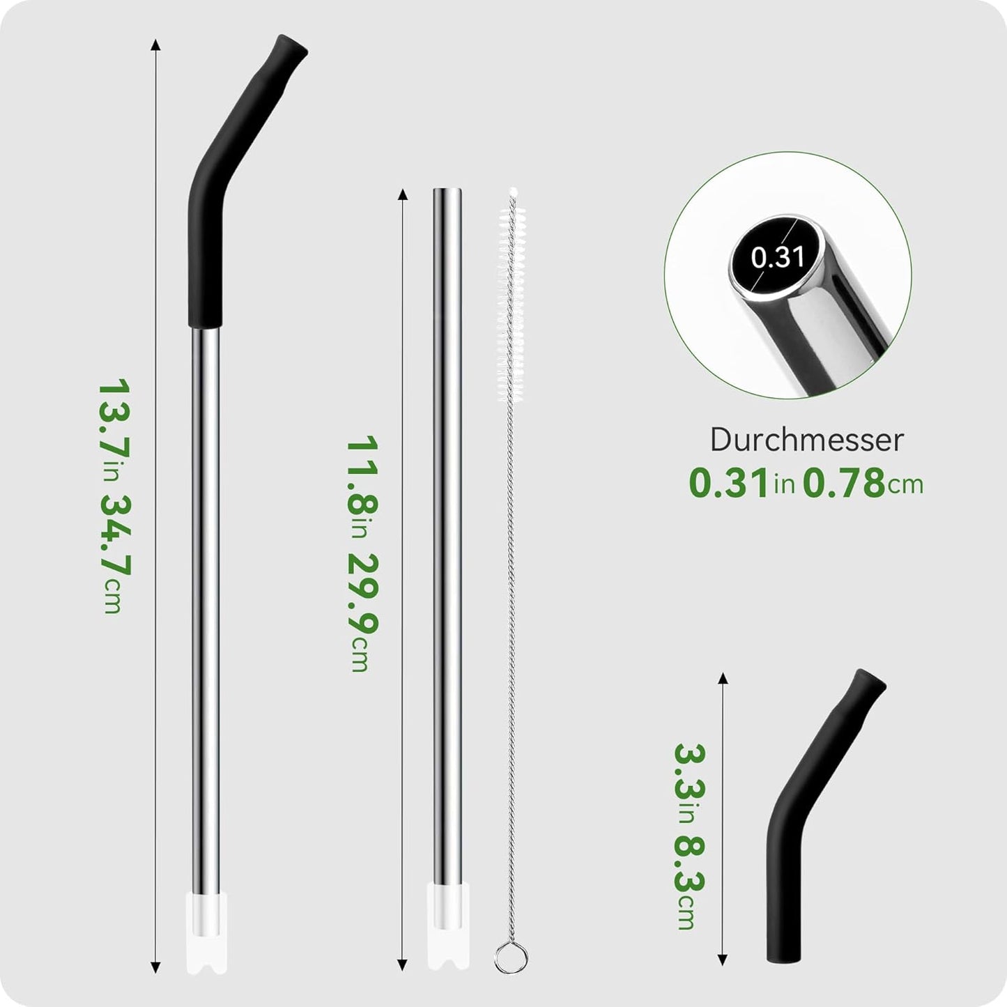 Snowfall Metal Replacement Straw with Silicone Tip for Stanley 30 OZ, 2 Pcs Reusable Long Stainless Steel Drinking Straws, 1 Straw Brush, BPA Free (Black)