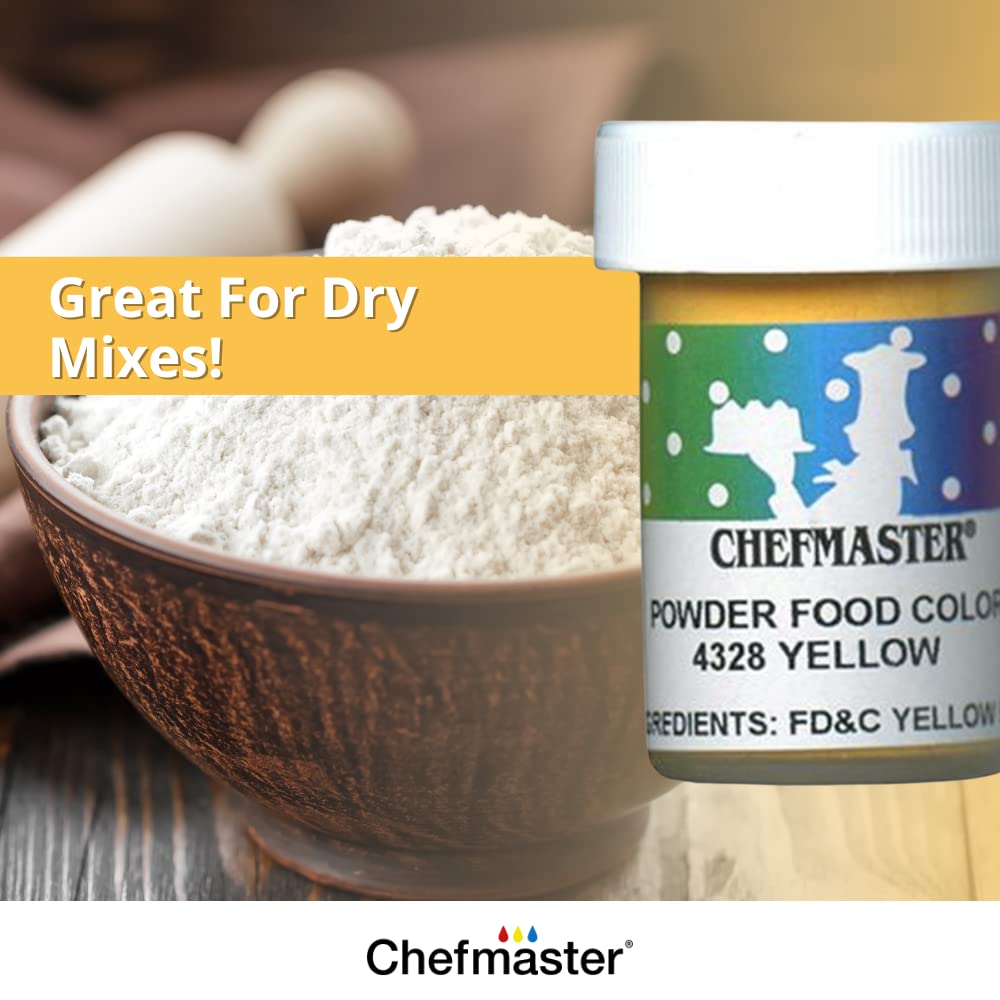 Chefmaster Yellow Dry Powder Candy Color | Vibrant Shades | Chocolate, Macarons, Fondant | Decorating | Professional-Grade Dye | Easy-to-Use | Manufactured in USA | 3 grams