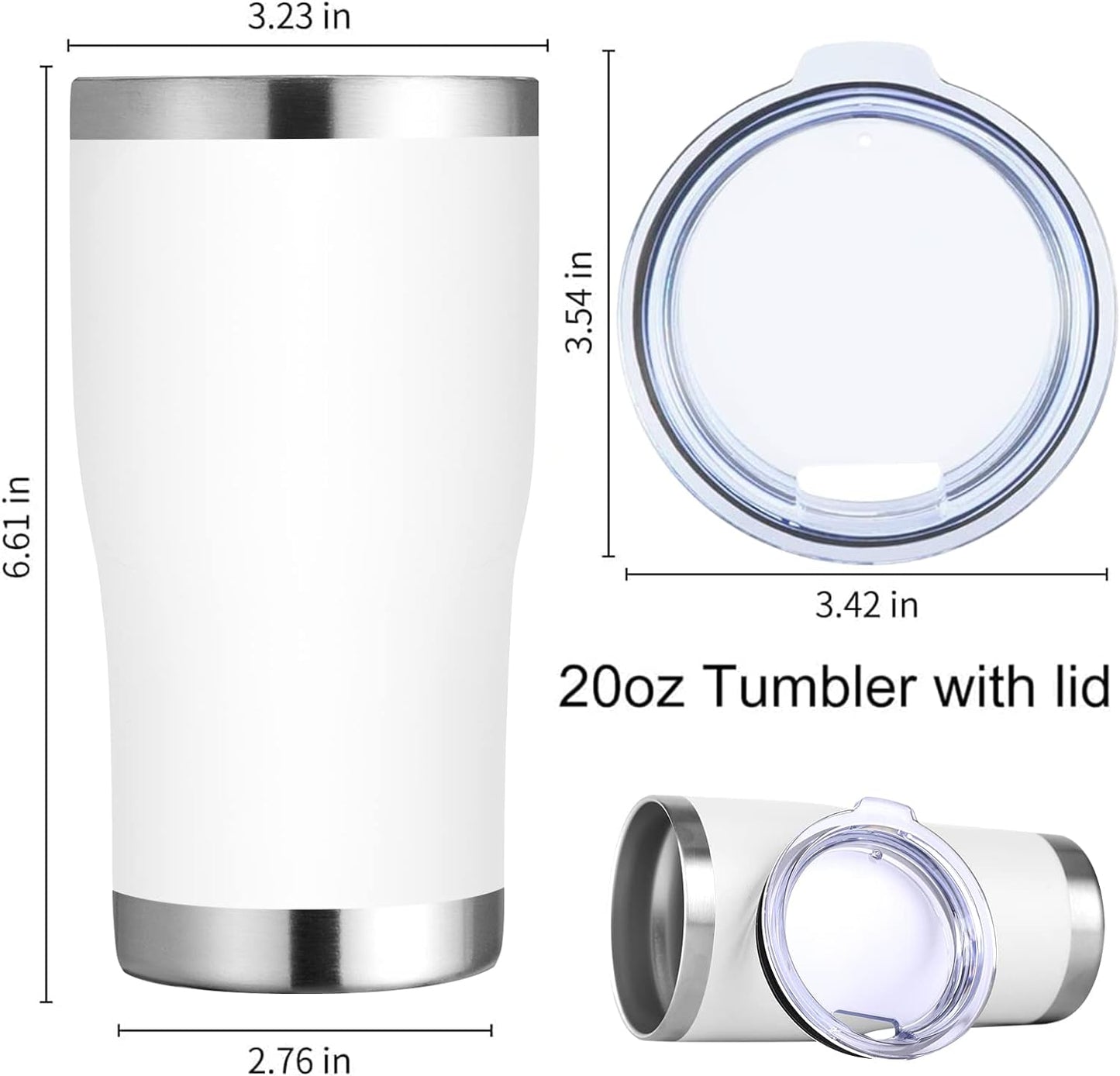DOMICARE 20oz Tumbler with Lid Stainless Steel Tumblers Bulk, Double Wall Vacuum Insulated Coffee Travel Mug Powder Coated Tumbler, 8 Pack White