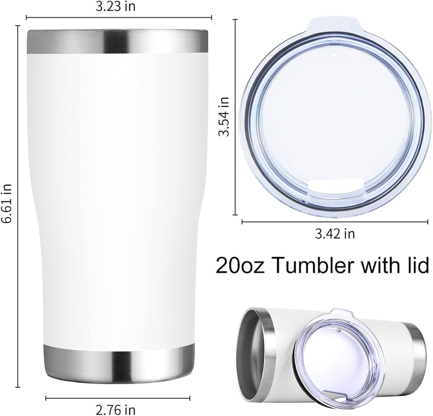 DOMICARE 20oz Tumbler with Lid Stainless Steel Tumblers Bulk, Double Wall Vacuum Insulated Coffee Travel Mug Powder Coated Tumbler, White