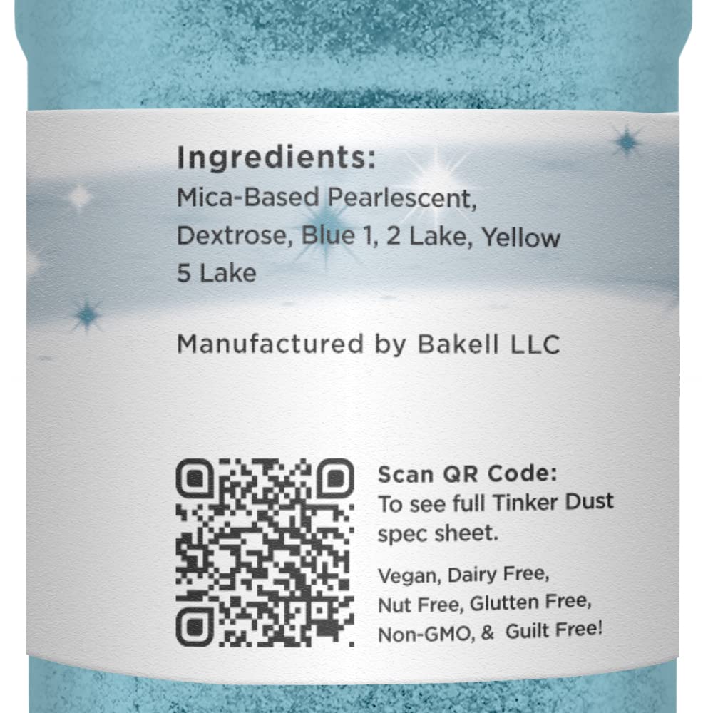 BAKELL Teal Edible Glitter, 45 Grams | TINKER DUST Edible Glitter | KOSHER Certified | 100% Edible Glitter | Cakes, Cupcakes, Cake Pops, Drinks, Dessert Vegan Glitter & Dusts (45g Shaker, Teal)