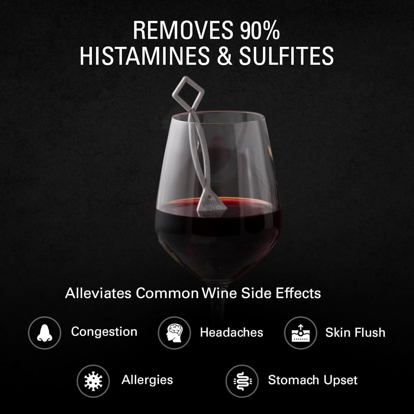 PureWine Wine Wands Purifier, 8 Wine Filters Remover Histamines Sulfite - May Reduce and Alleviate Wine Allergies & Sensitivities - Restores Taste, Perfect Wine Pour, Gifting, Holiday