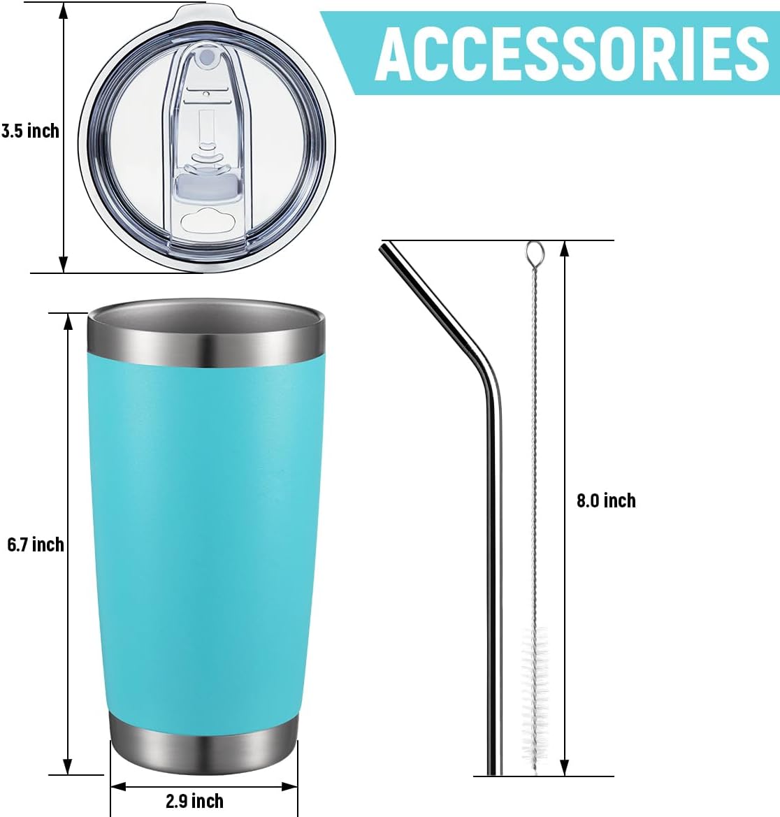 COMOOO 20oz Double Wall Vacuum Insulated Travel Mug, Stainless Steel Tumbler with Lid, Durable Powder Coated Insulated Coffee Cup for Cold & Hot Drinks, Light Blue