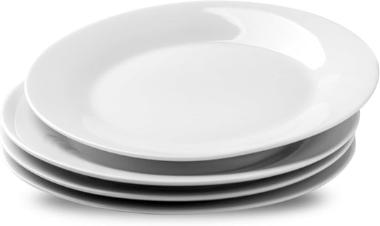 fMBB 4-Piece Salad Plates Set, 8 inch Ceramic Lightweight Round Plate Dessert Dish, Smooth Glaze - White Modern Dinnerware Set for Kitchen Serving