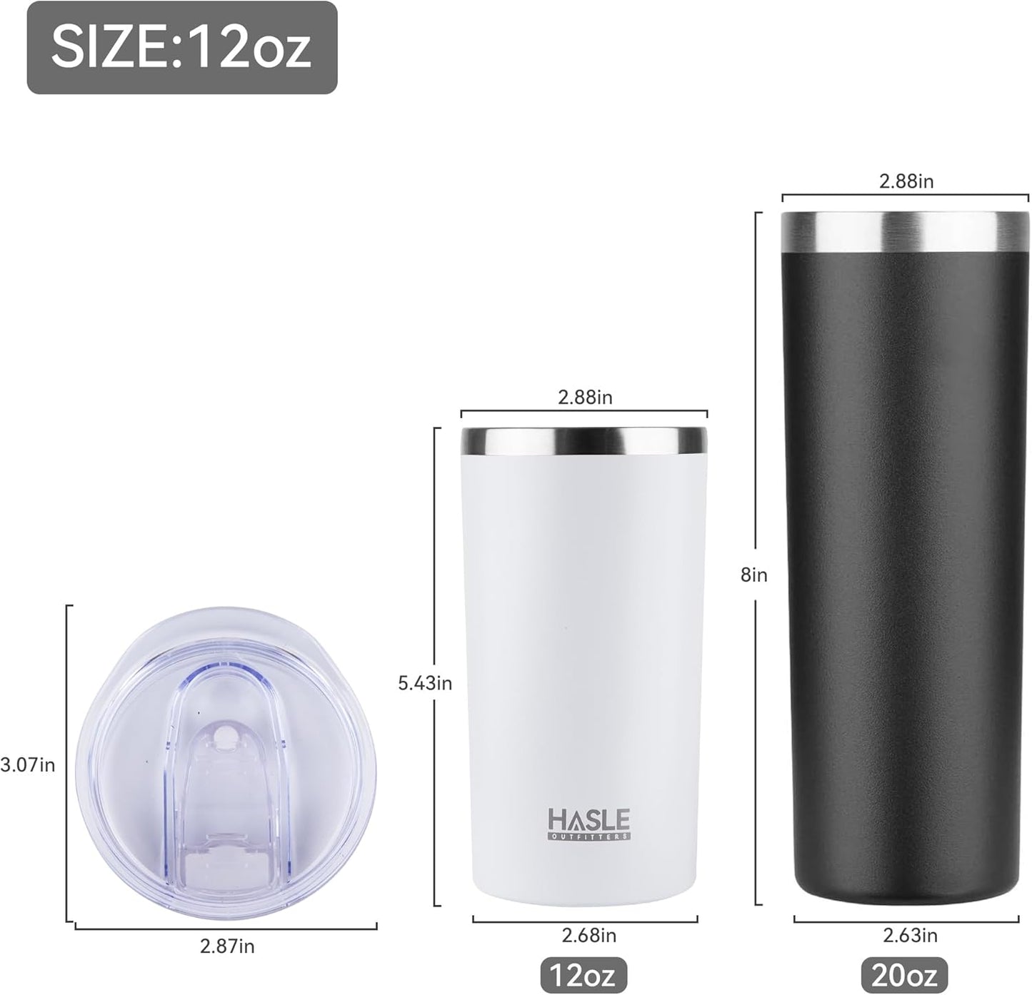 HASLE OUTFITTERS 12 oz Skinny Tumbler, Stainless Steel Insulated Slim Tumbler set bulk with Lid, Reusable Double Wall Travel Coffee Mug, Durable Powder Coated Travel Water Cup(White,6)