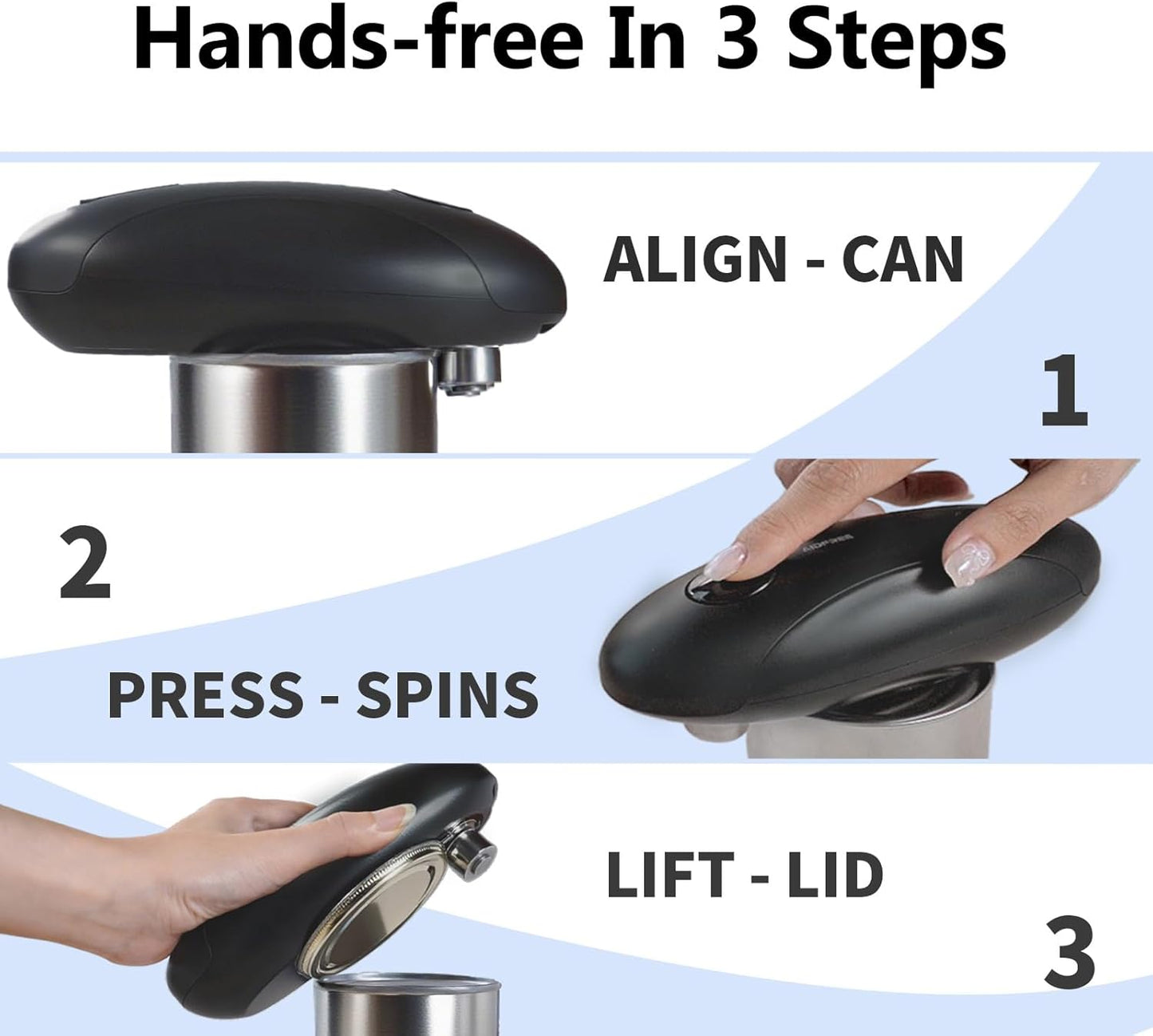 Automatic Electric Can Opener for Seniors for Kitchen:Anyone can Hands Free,One Touch Opener,Durable Blades,Rechargeable, Smooth Edge, Lightweight Small Size, Black