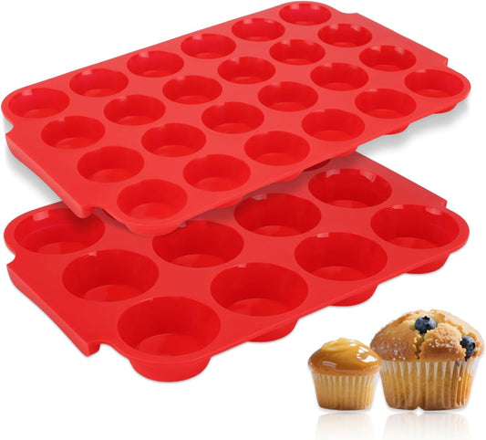 2-Pack Silicone Muffin Pan for Baking - Standard & Mini Set Cupcake Pan with Handle, Food-Grade Certified, Nonstick, Odorless, BPA-Free, Silicone Baking Mold for Muffins, Egg Bites, Cupcakes