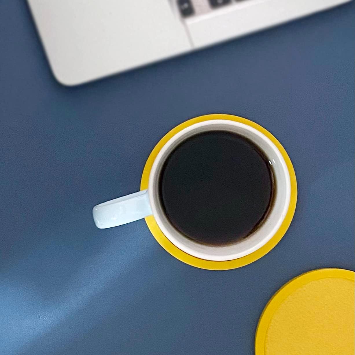 Absorbent Coasters for Drinks with Holder - 6packs, Silicone Coaster with Soft Felt Insert (4.3 inch Coasters with 4.5 inch Holder, Yellow)