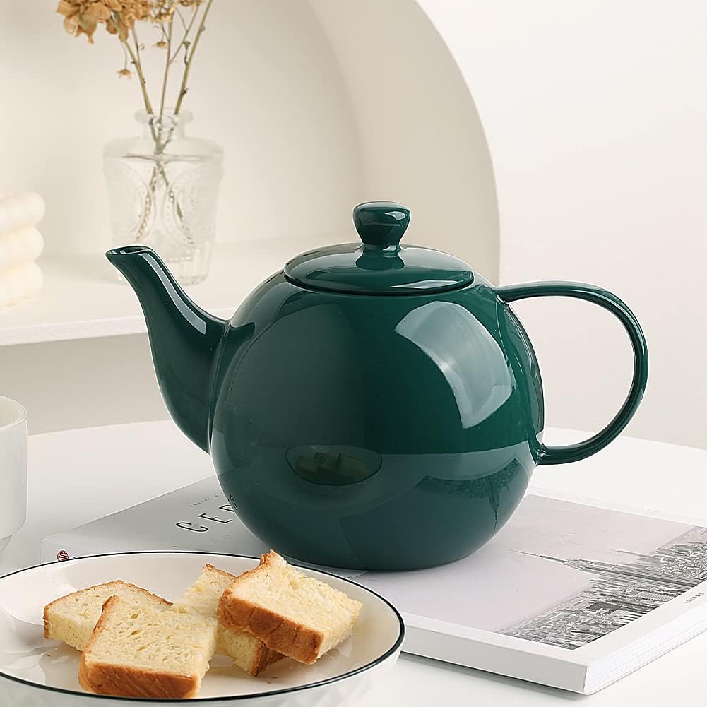 Sweejar Porcelain Teapot with Removable Stainless Steel Infuser,Microwave & Dishwasher Safe Tea Pots for Loose Tea,Tea Infuser Pots for Chrismas Women Gift (40oz Jade)