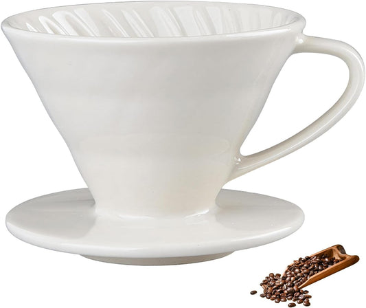 Pour Over Coffee Maker, Single Cup Coffee Dripper, Manual Porcelain Slow Brewing Accessories for Travel, Camping, Office, Home, Cafe, Coffee Gifts (Milky White, Large)