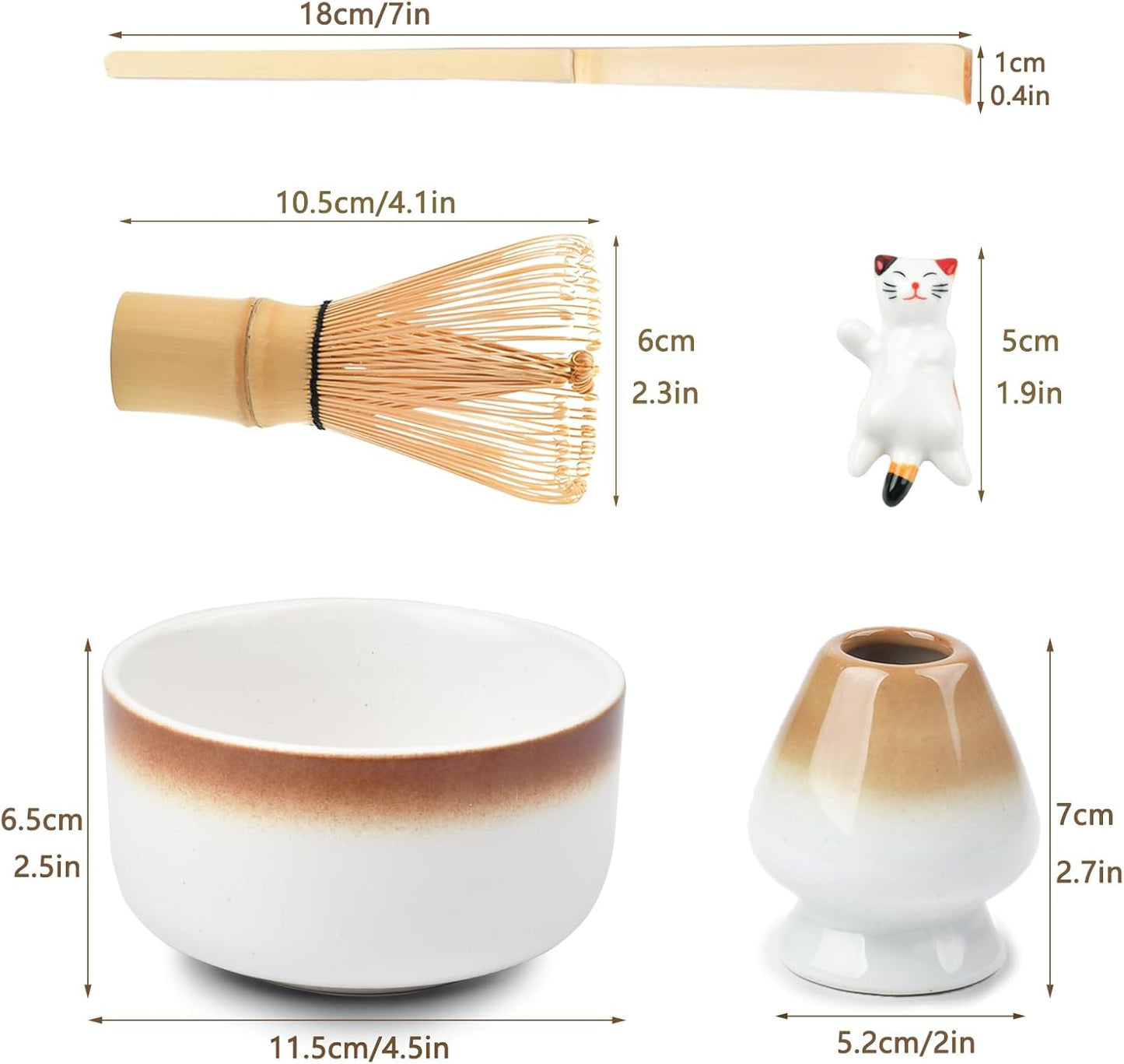 Matcha Tea Set, Matcha Accessories, Matcha Whisk Set Included Matcha Bowl, Bamboo Matcha Whisk, Scoop, Matcha Whisk Holder, Spoon Stand, Japanese Matcha Set for Beginners, Mocha