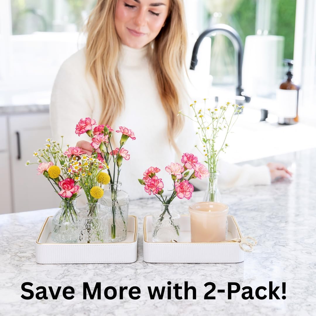 2 Pack White Catch All Trays for Jewelry| Small Leather Valet Tray| Key Bowl for Entryway Table EDC Trinket Tray Catch All| Perfume Trays for Dresser Organizer Perfume Holder (Set of 2)