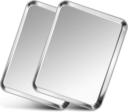 P&P CHEF 12.5 Inch Baking Cookie Sheet, Oven Pan Tray Stainless Steel Sheet Pan for Kitchen, Oven Bakeware for Multi Uses, Shiny Look & Dishwasher Safe, Healthy & Heavy Duty, 2Pcs