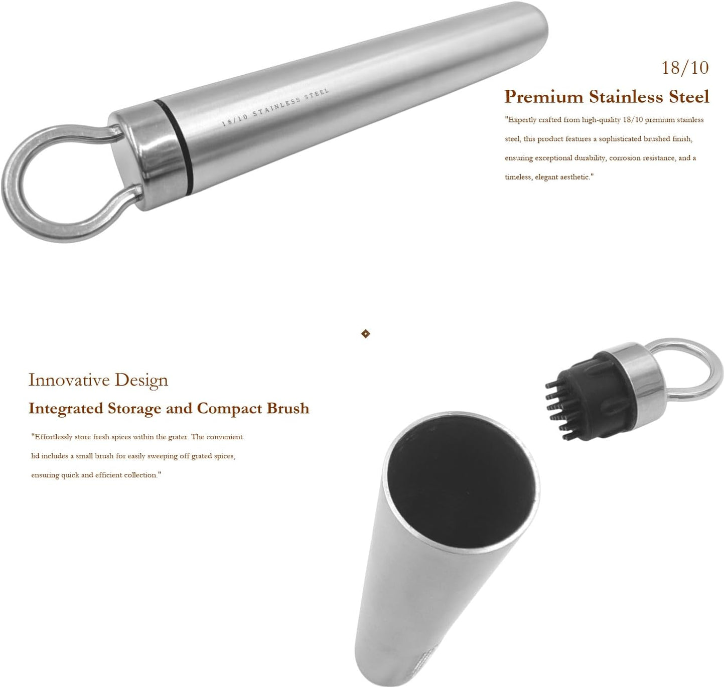 Nutmeg Grater with Silicone Brush & Storage - 18/10 Stainless Steel, Compact Spice & Nut Grinder Tool for Fresh Nutmeg Powder