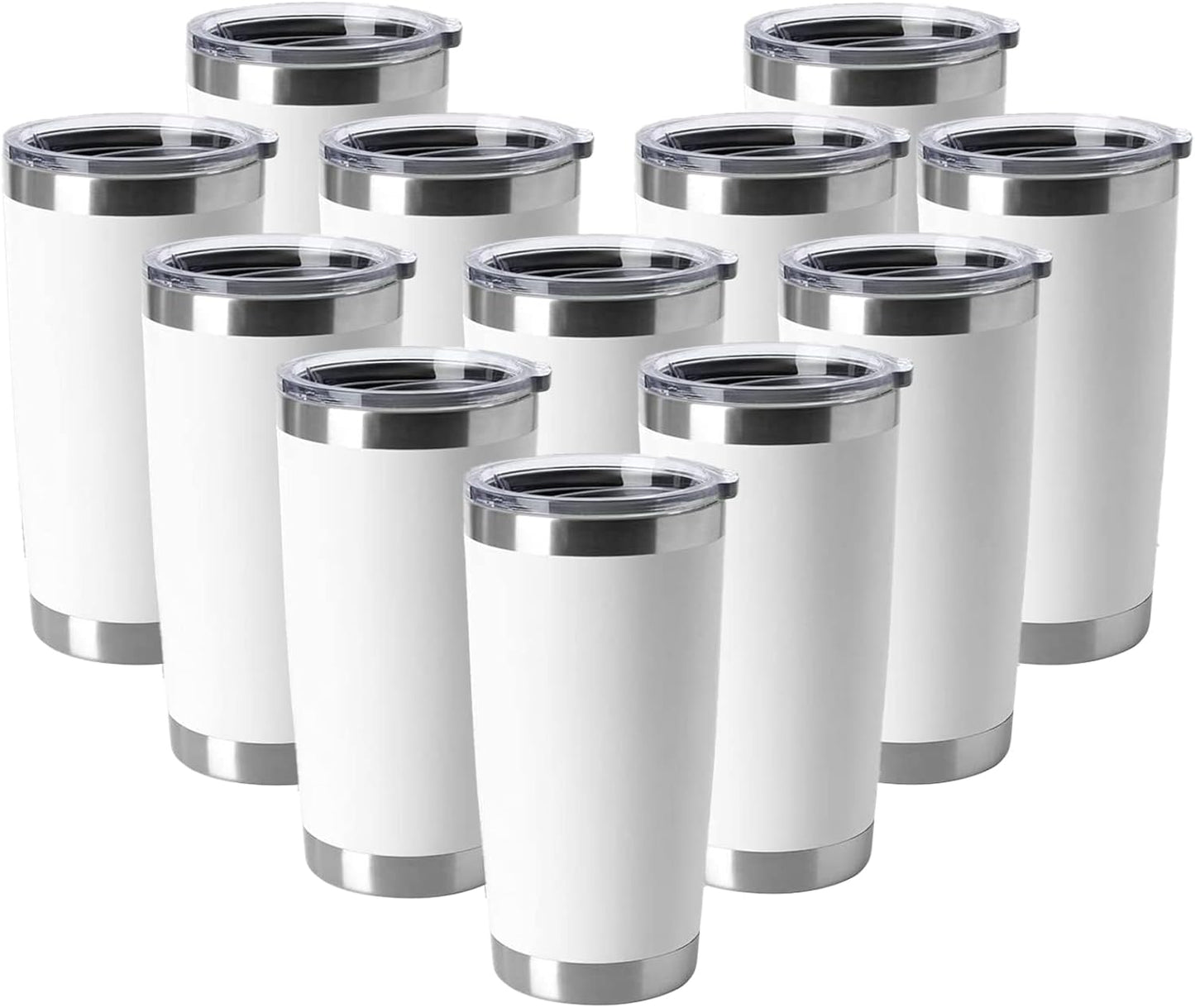 HASLE OUTFITTERS 20oz Tumblers Stainless Steel Mugs with Lid Double Wall Vacuum Insulated Coffee Cups for Cold & Hot Drinks (20oz-White, 12 Pack)