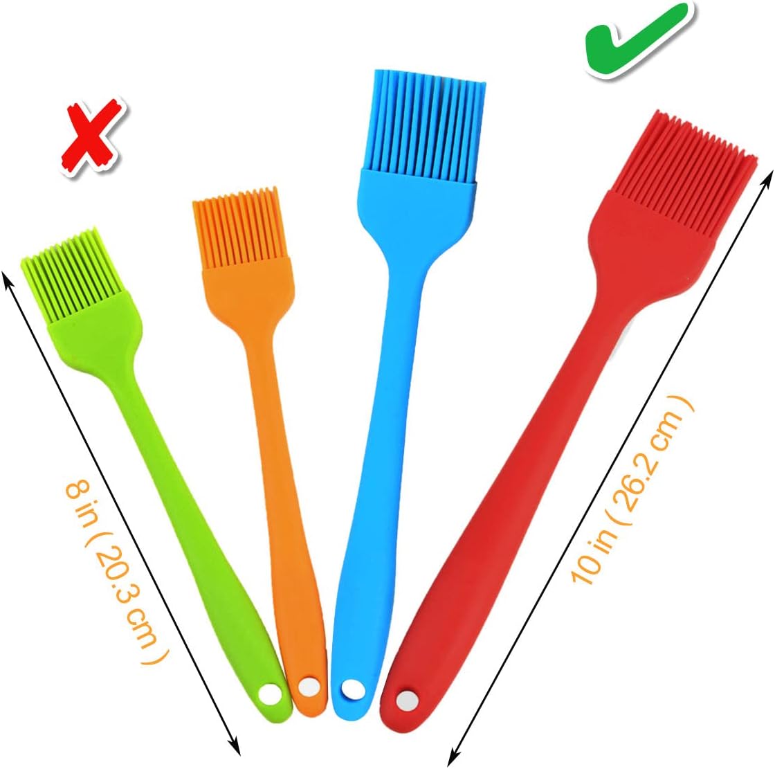 10" Silicone Pastry Basting BIG SIZE Brushes Heat Resistant BPA Free for BBQ Grill Barbecue & Kitchen Baking Cooking Marinating Oil Brushes Soft Bristles Long Handle (3, 10 Inches)