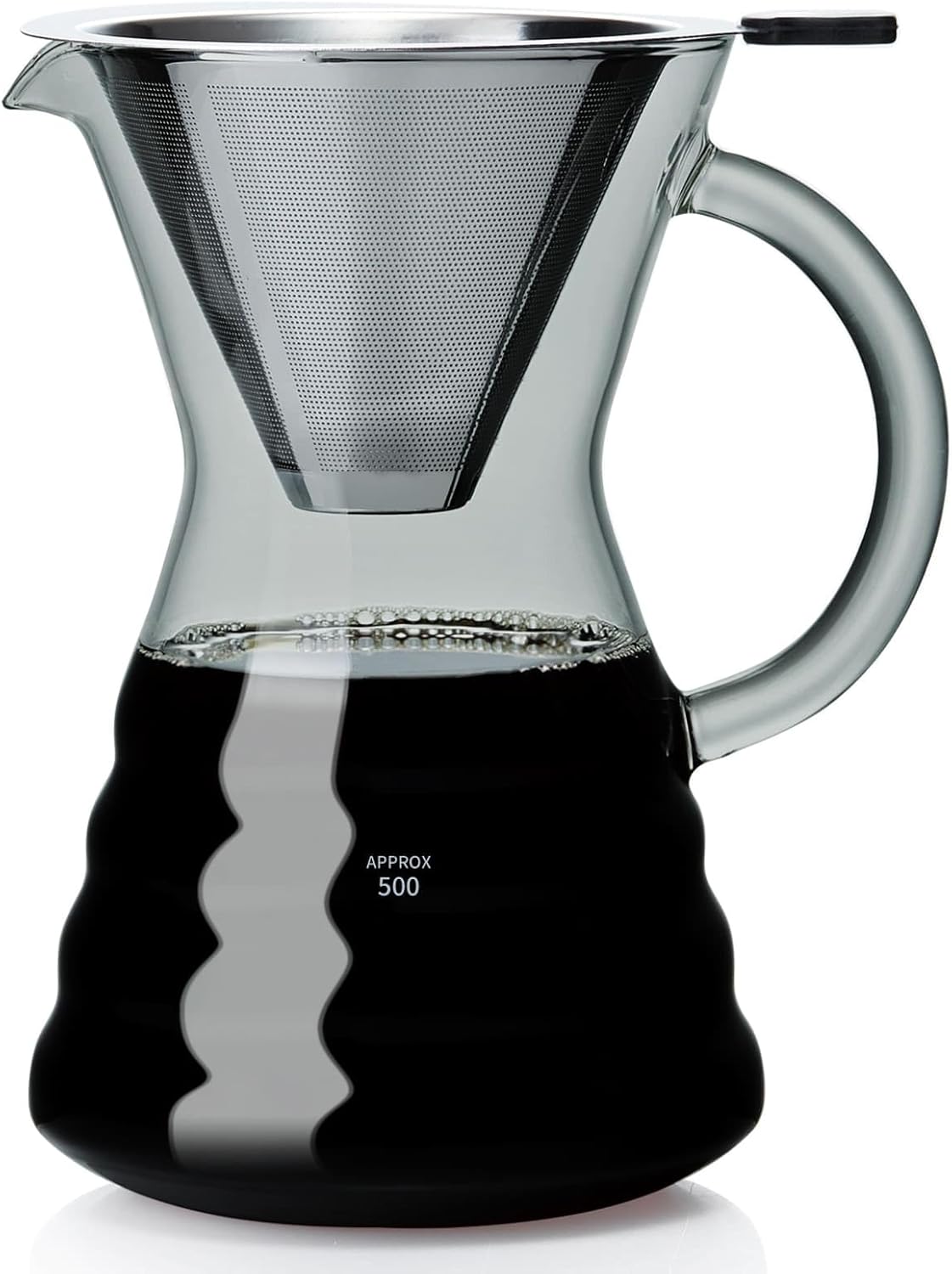 Unbreakable - Pour Over Coffee Maker with Permanent Stainless Filter 32 fl oz, Thickened Heat-Resistant Borosilicate Glass Dripper Coffee Brewer, Stovetop Safe, Ink