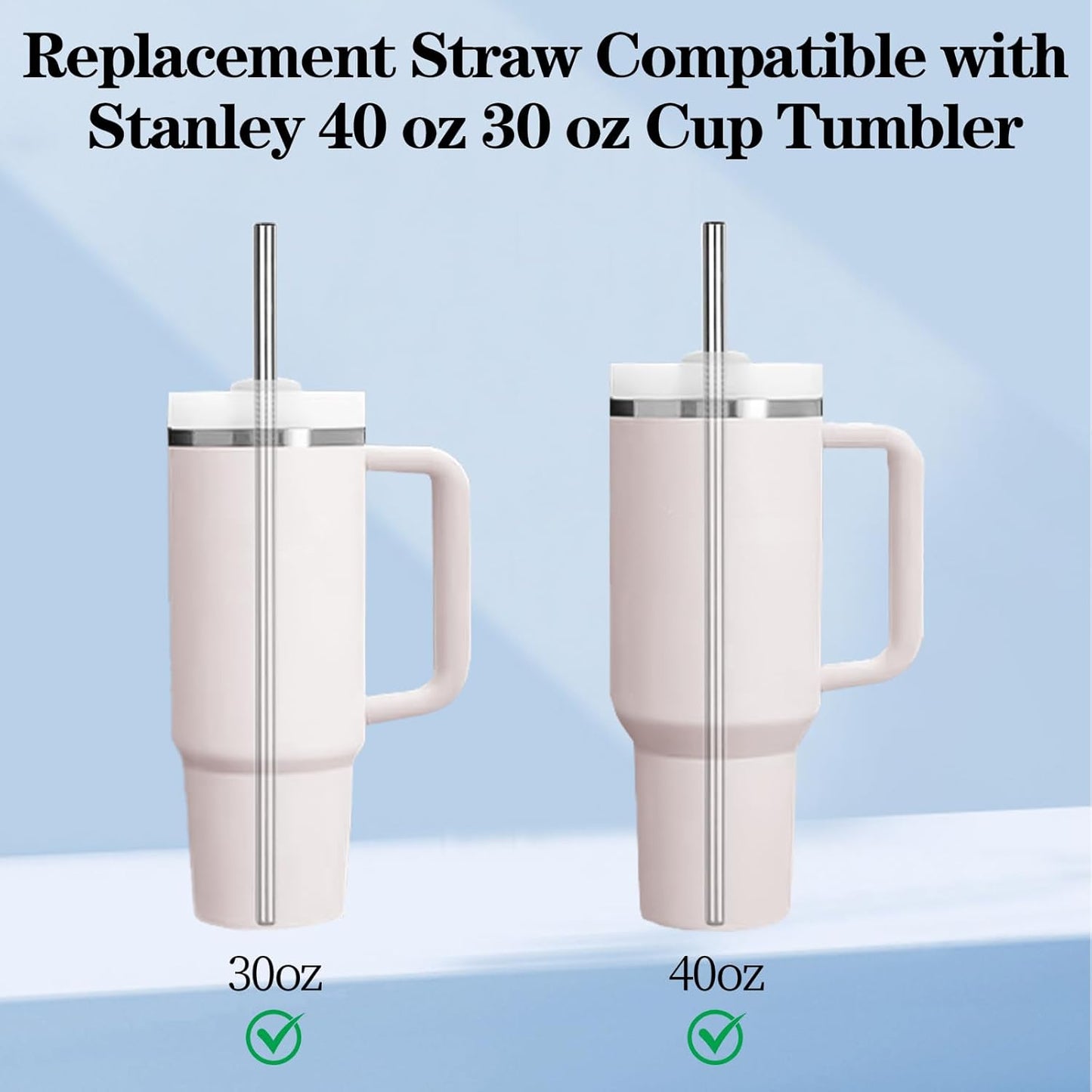 Stainless Steel Straw Replacement for Stanley 40 oz 30 oz,6 PCS Straight Reusable Metal Straws with Cleaning Brush, Compatible for 40oz Stanley Cup Tumbler