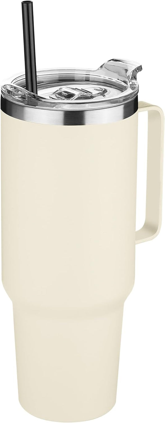 HASLE OUTFITTERS 40 oz Stainless Steel Tumbler with Handle, Vacuum Insulated Tumblers Bulk, Reusable Double Wall Travel Coffee Mug, Durable Powder Coated Water Bottle(Beige, 1)