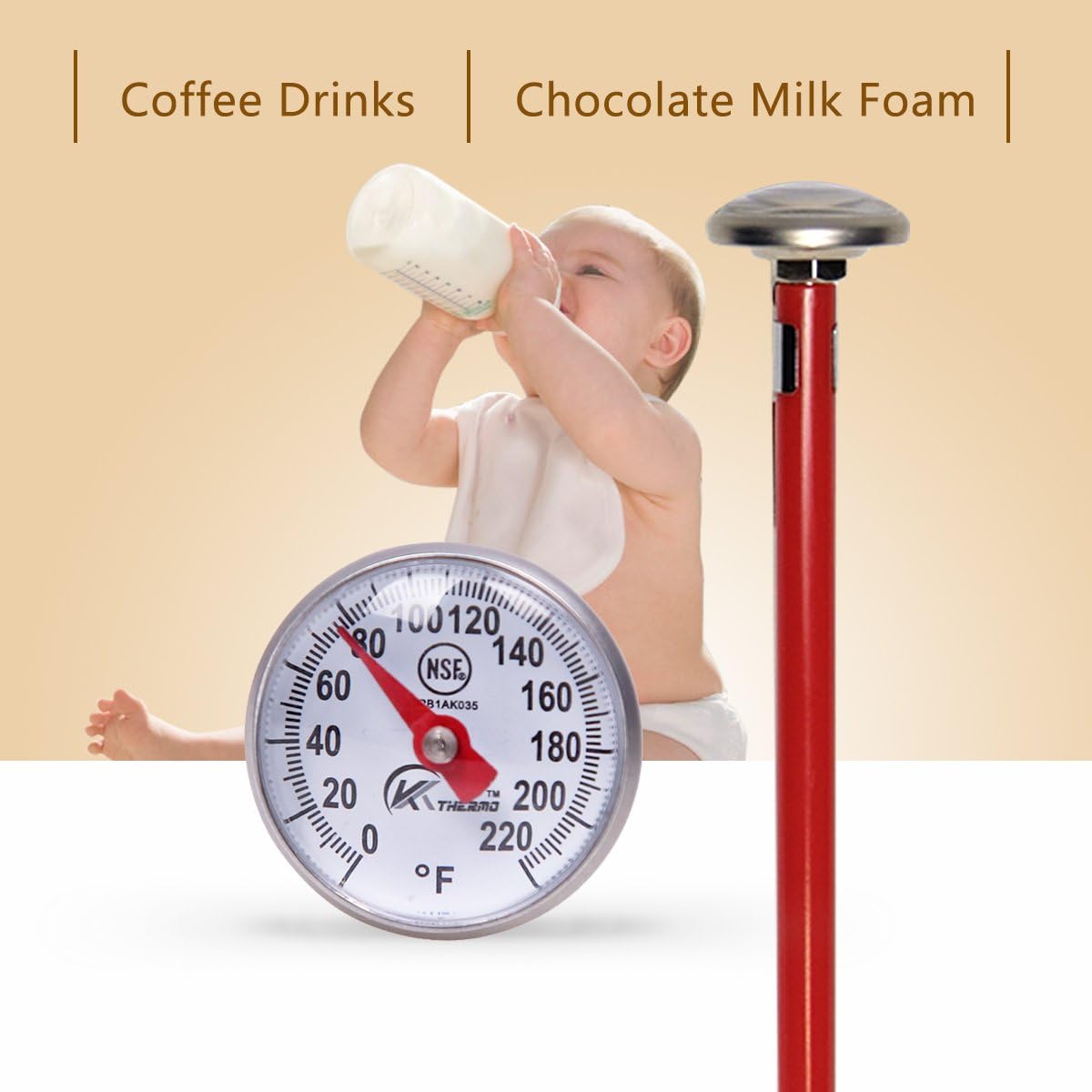 KT THERMO Instant Read 1-Inch Dial Thermometer(2-Pack),Best for The Coffee Drinks,Chocolate Milk Foam