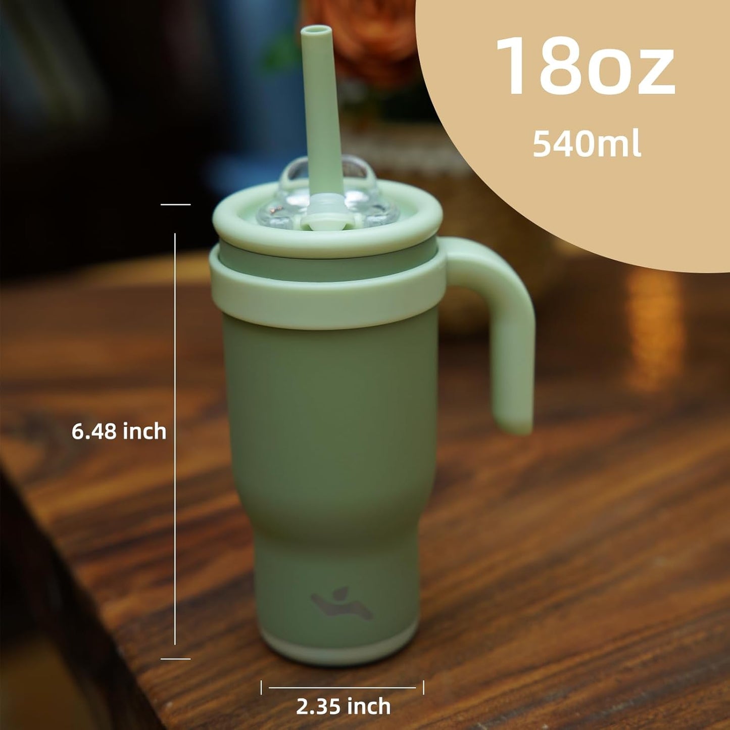 18 oz Tumbler with Side Handle, Insulated Water Bottle with Straw and 2 in 1 Lid, Stainless Steel Cup Travel Coffee Mug for Sports Office Gym,Olive Green