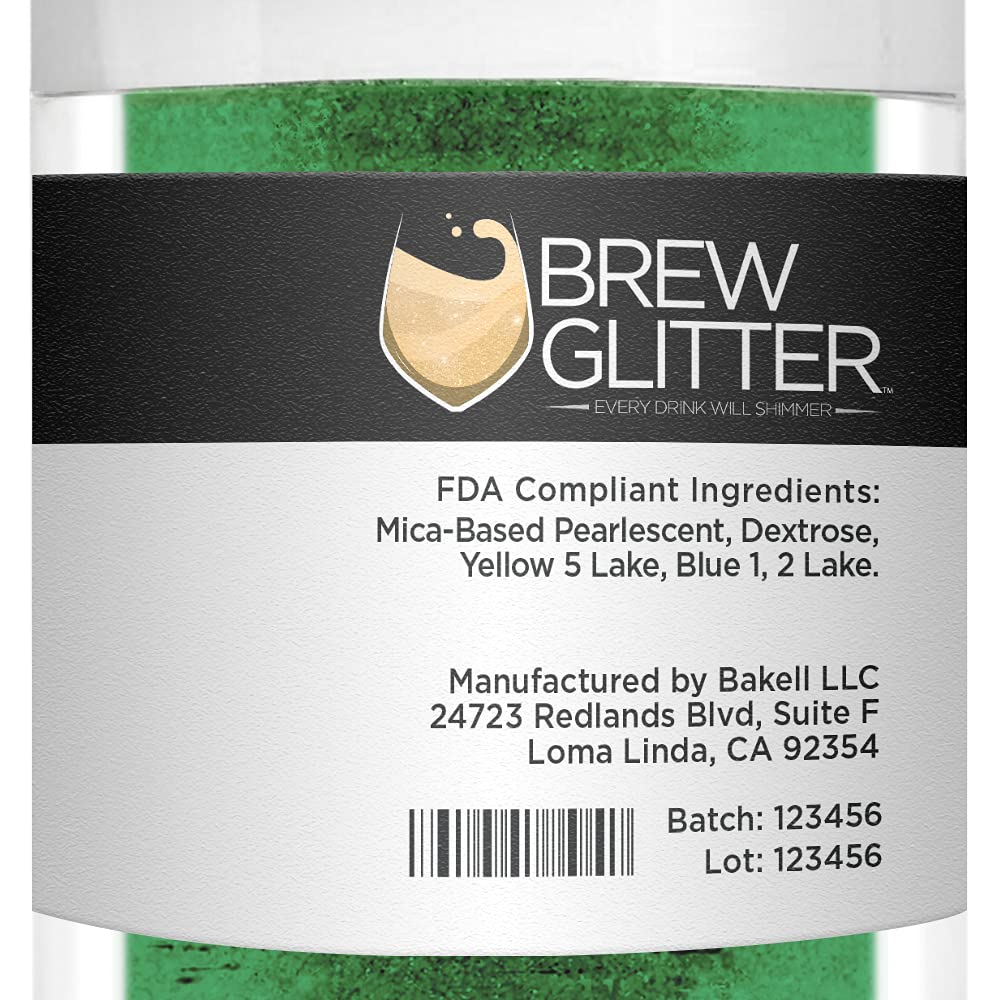 Green BREW GLITTER Edible Glitter For Drinks, Cocktails, Beer, Garnish Glitter & Beverages | KOSHER & HALAL Certified | 100% Edible & Food Grade | Vegan, Gluten, Nut Free (25g, Green)