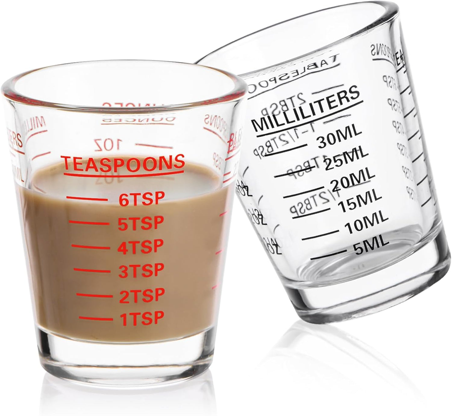Shot Glasses Measuring Cup Set 2PACK Espresso Shot Glasses Liquid Heavy Glass 26-Incremental Measurement 1 OZ, 2 TBS, 6 TSP, 30 ML Kitchen Tools (RED&Black)