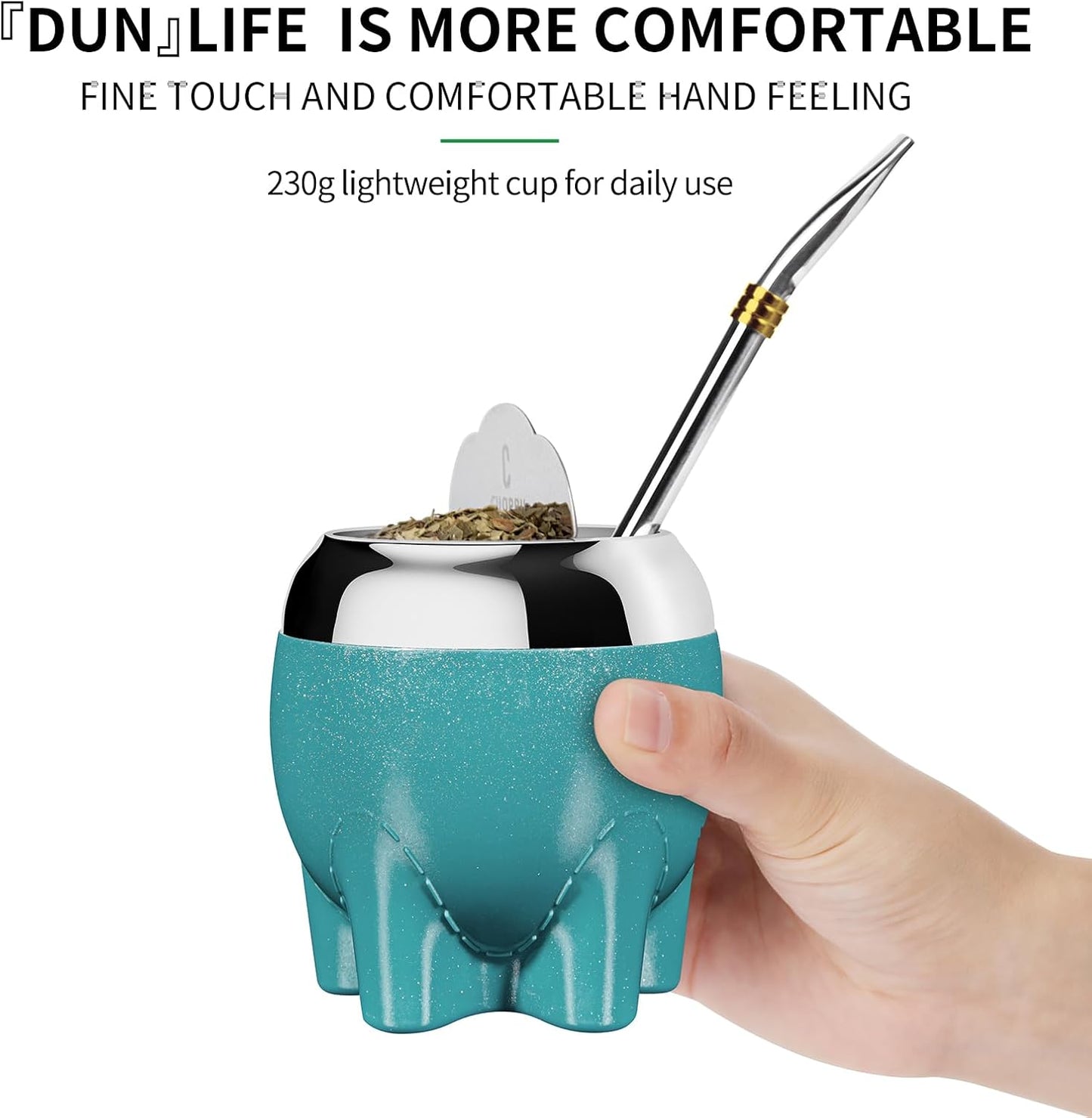 Premium Yerba Mate Cup 5 in 1 Set, Including Stainless Steel Gourd (Glitter Stars, Cute Elephant Style) Bombilla Straw, and Tea Shaper Set, 5.4oz, Gift for Women Drinking Coffee Tea Water