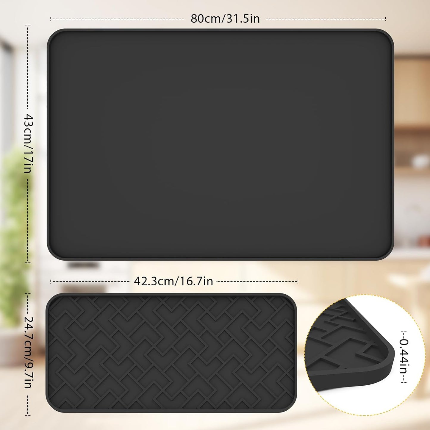 Silicone Coffee Mat - Removable Bar Mat with Concave and Convex Design, Leak-Proof and Non-Slip, Suitable for Use Under the Coffee Machine to Keep the Countertop Clean (Black31.5"x17")