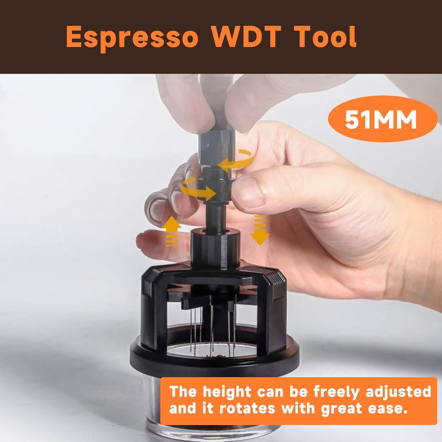 51mm WDT Tool ，Espresso Stirrer Distribution Tool,Compatible with Delonghi Portafilter 51mm,Adjustable Height,with Magnetic Suction
