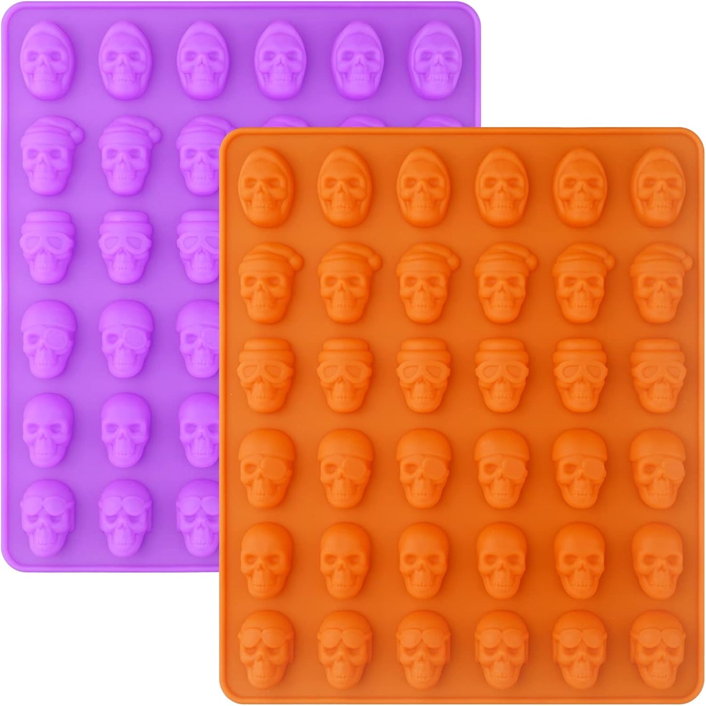 Sakolla Skull Candy Molds Silicone, 2 Pack 36 Cavity Non-Stick Halloween Gummy Molds for Chocolate, Candy, Jelly, Ice Cube, Dog Treats