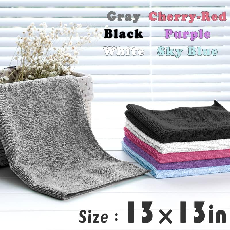 Microfiber Cleaning Cloth-24Pcs (13x13 inch) Ultra Soft Highly Absorbent Rags for Housekeeping-Machine Wash (White)