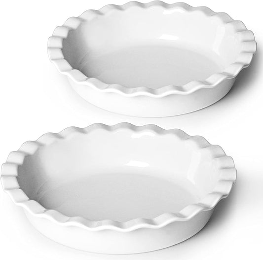 ONTUBE 10.5-Inch Deep Pie Pans 50oz, Ceramic Large Round Pie Tins for Baking, (White 2 Pieces)