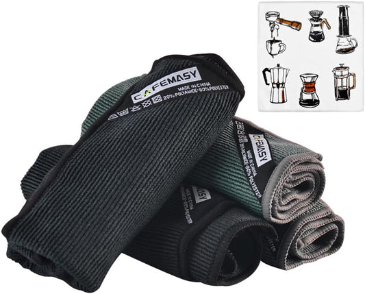 CAFEMASY Barista Towels Espresso Bar Accessories 4 Pack Soft Absorbent Non-Abrasive Micro Cleaning Cloth for Barista to Clean Steam Wand Coffee or Espresso Machine