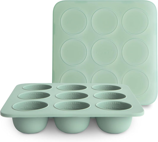 mushie Silicone Baby Food Freezer Tray with Lid | 9 Cups x 1.5oz | BPA Free Storage Container (Cambridge Blue)