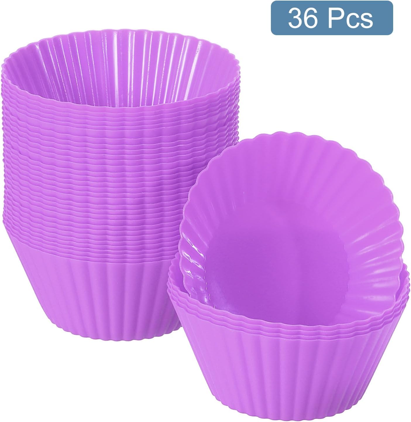 uxcell 36Pcs Silicone Cupcake Liners, Non-Stick Baking Cups, for Cooking Eggs, Baking Muffins and Make a Cake(Purple)
