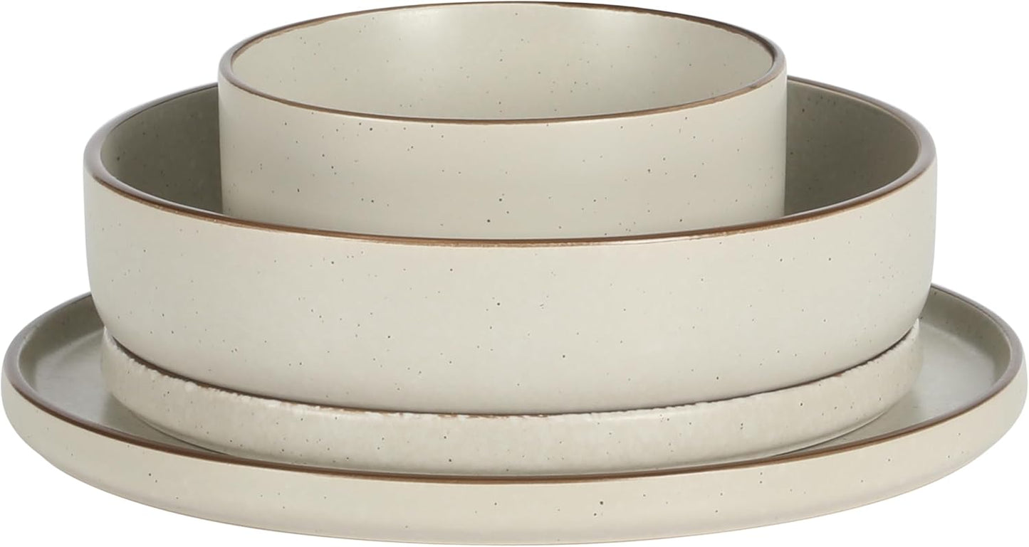 Gibson Elite Gelston Stoneware Matte Reactive Glaze 16 Piece (Service for 4) Plates and Bowl Dinnerware Set - Cream