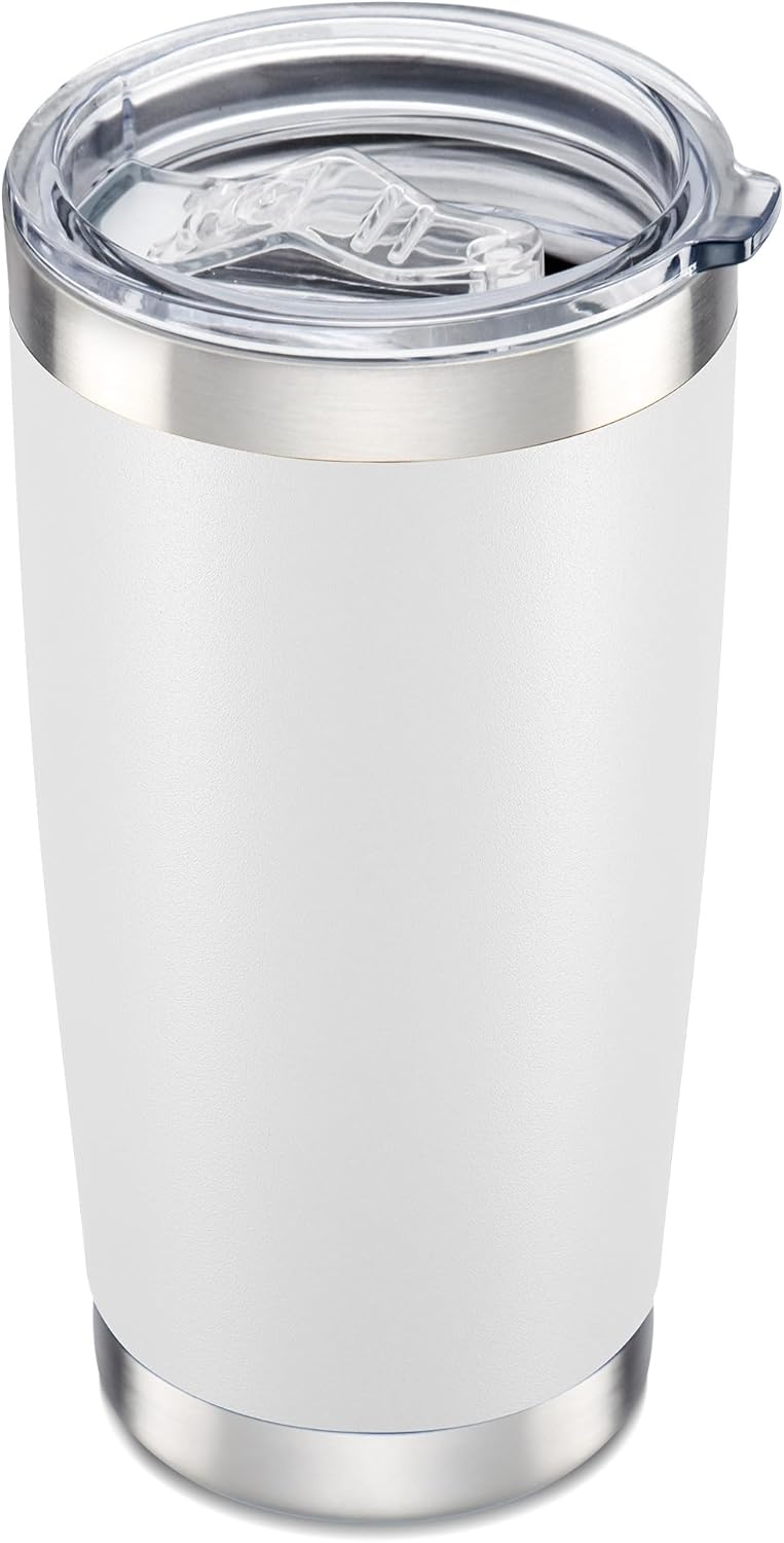 20 oz Tumbler with Lid Stainless Steel Double Wall Vacuum Insulated Tumblers Powder Coated Cups Travel Mug Keep Drinks Cold and Hot, White