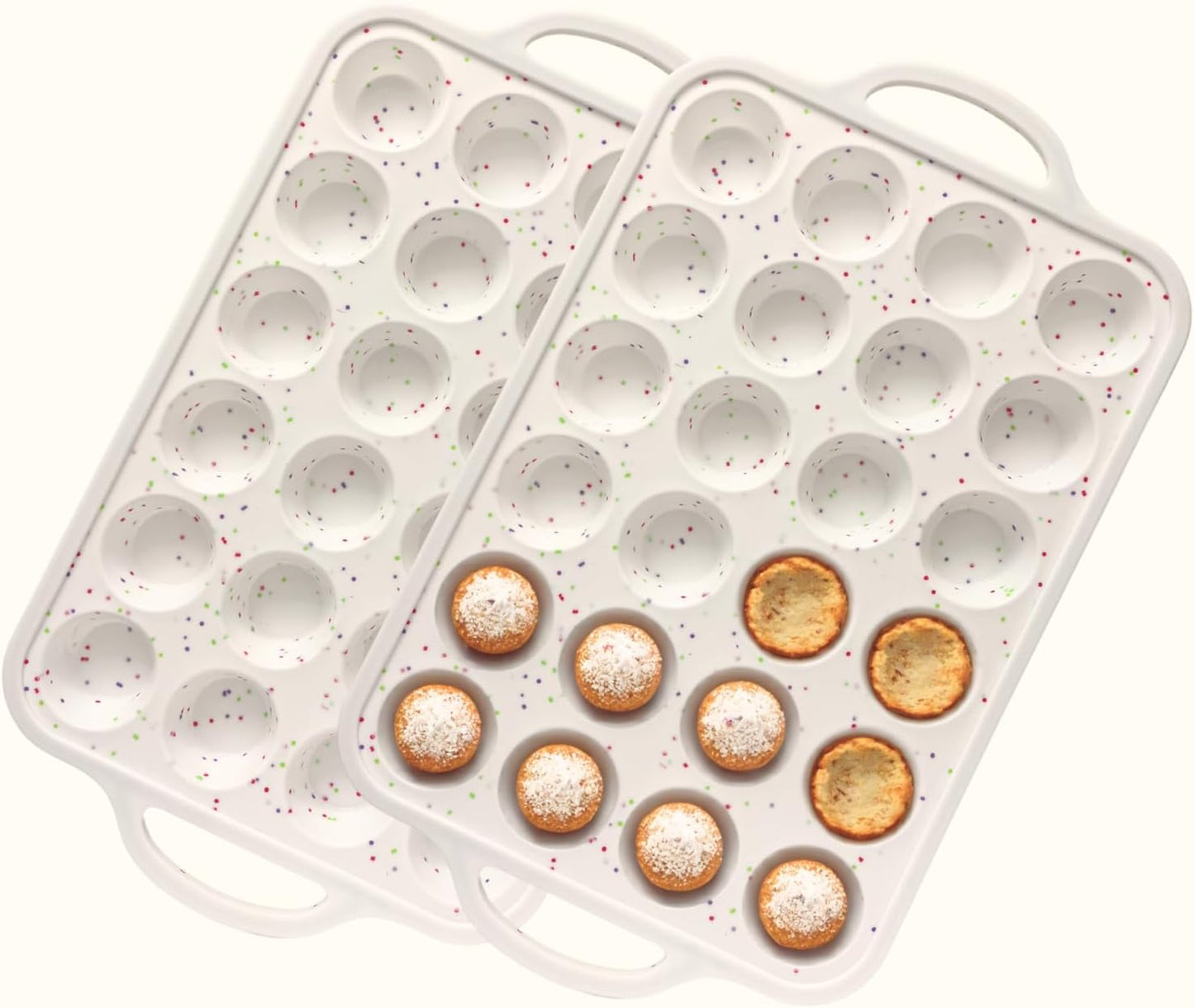 Silicone Cupcake Pan & Mini Silicone Muffin PanCombo Set - silicone mini muffin pan 24-2pack for Baking Non-Stick, Perfect for Cupcakes, Muffins & Desserts, Egg Bites Oven Safe, 2 Pack Confetti