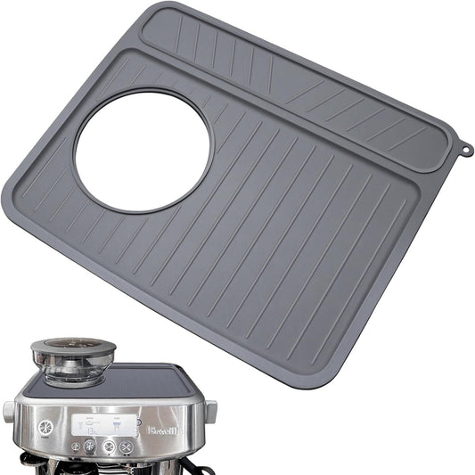 Coffee Mat for Breville 878/881, Espresso Tamper Mat, Food Grade Silicone Non-Slip, 11.42in x 9.53in, Waterproof Heat Resistant, Espresso Tamping Station for Espresso Machine Accessories (Grey)