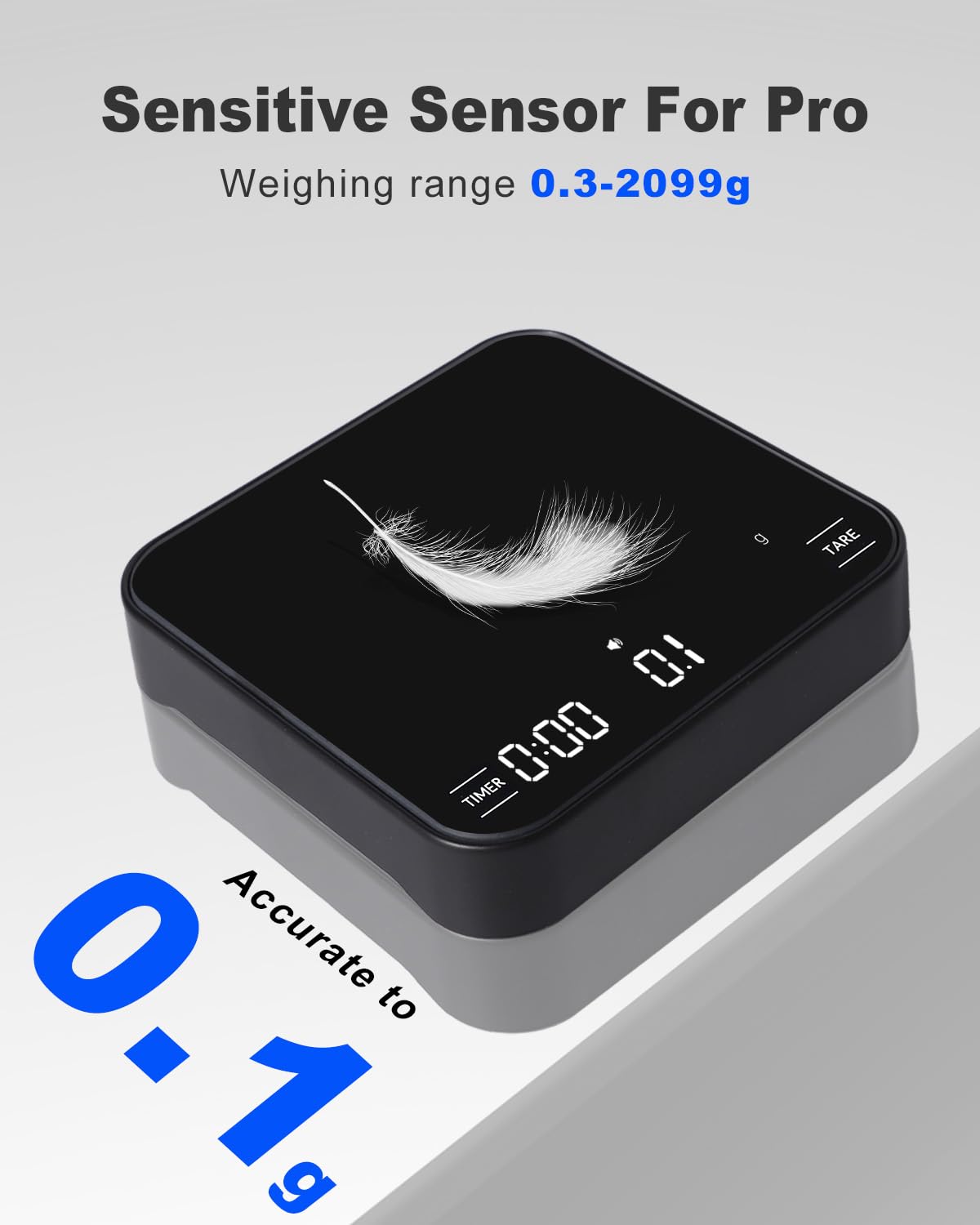 Lamido Rechargeable Mini Coffee Scale with Timer, Espresso Scale with Powder to Water Ratio and Water Flow Modes, 2kg/0.1g Digital Scale for Espresso and Pour-Over, Portable Scale with Silicone Pad