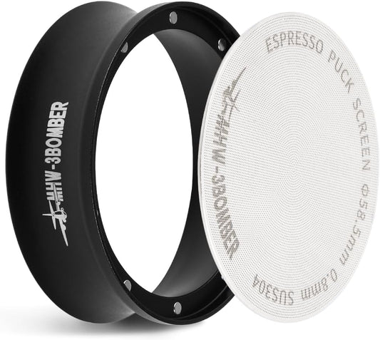 MHW-3BOMBER 58mm Espresso Dosing Funnel & Puck Screen Set, Magnetic Dosing Rring & Reusable Filter kit Compatible with 58mm Bottomless Portafilter, Coffee Dosing Ring with Eppresso Puck DR7013-OS