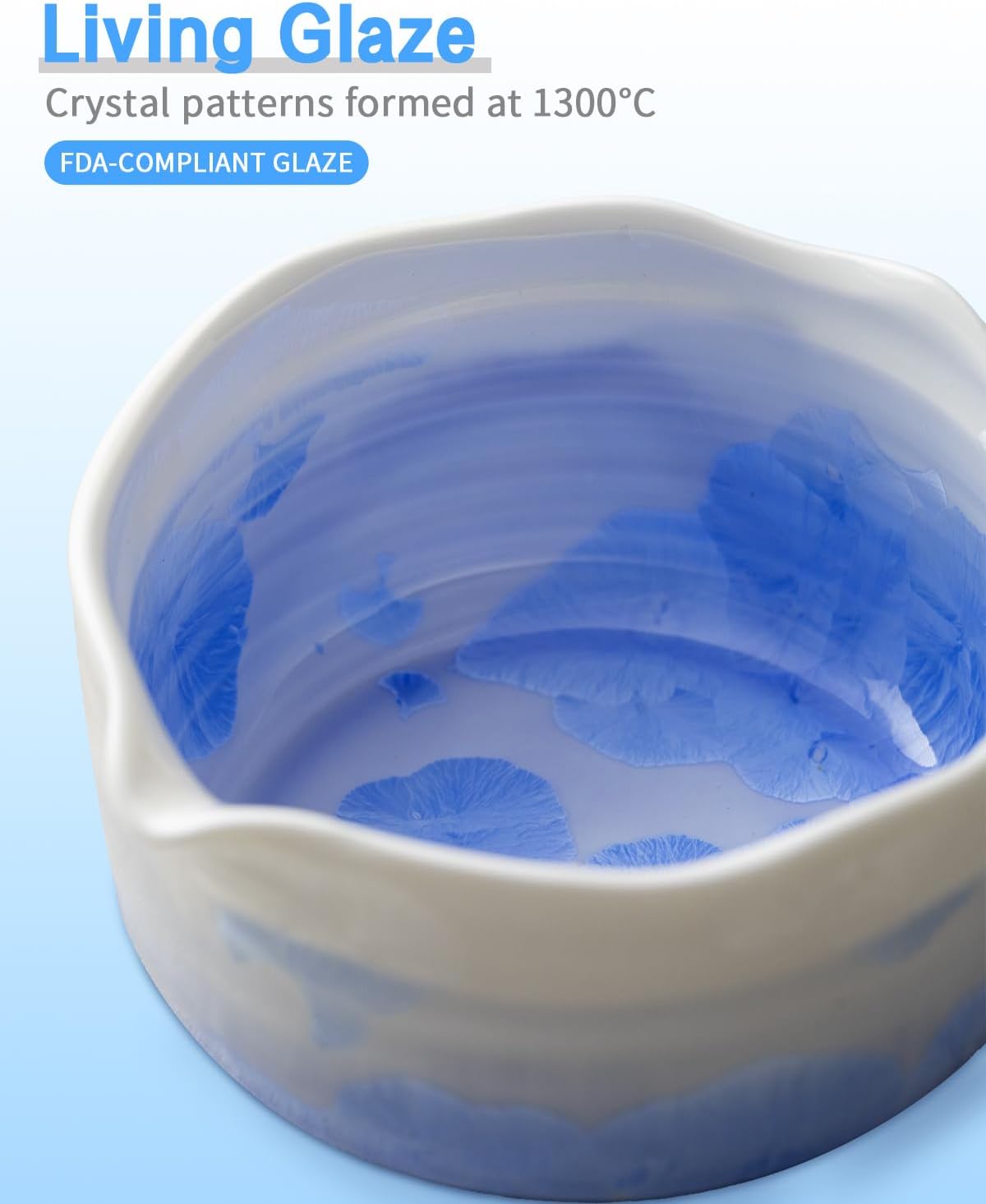 Natural Crystal Flower Matcha Set - 4 Pcs Food Grade Matcha Kit with Spouted Bowl, Matcha Whisk, Scoop and Chasen Holder - Matcha Tea Ceremony Gift for Matcha Lovers (Mist Azure)