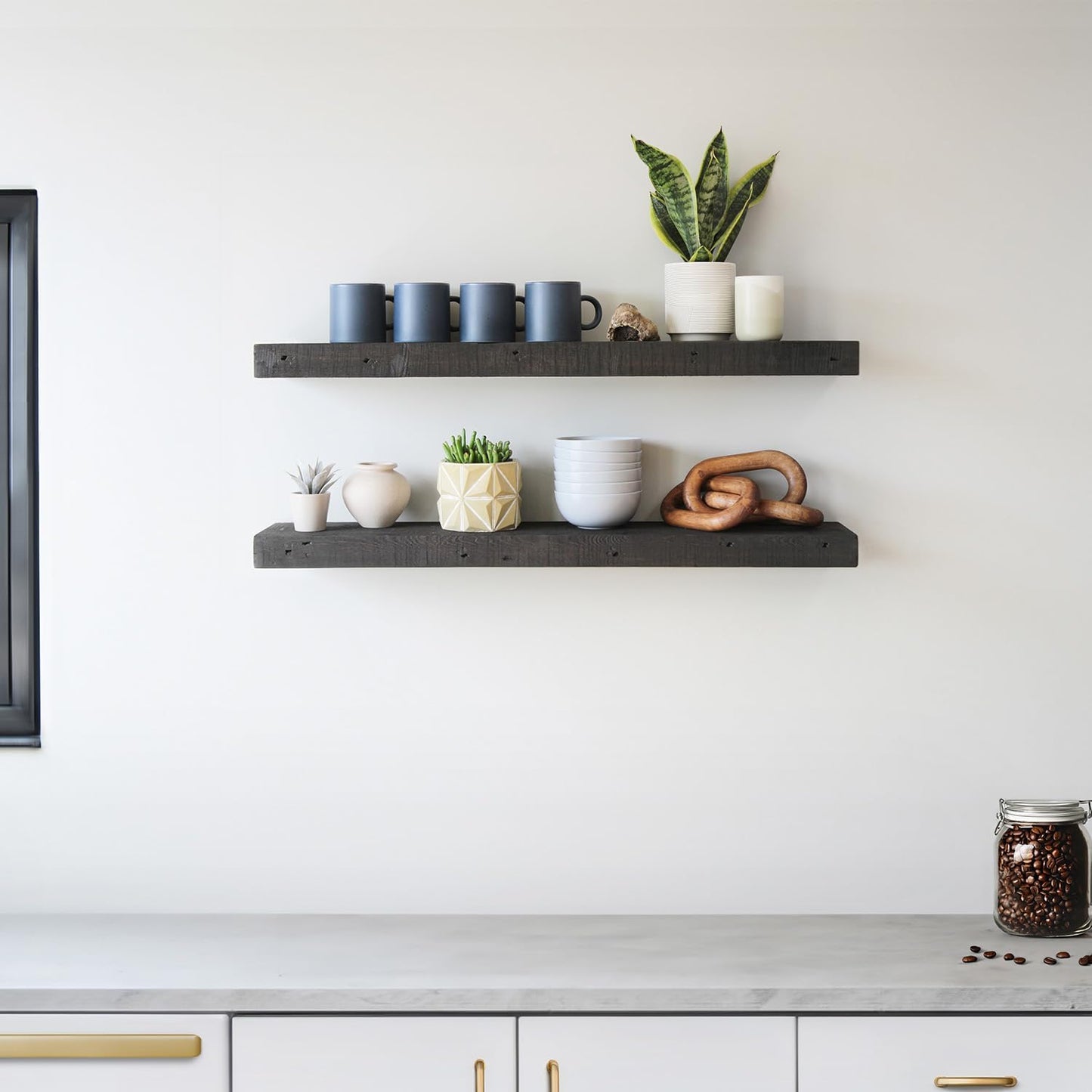 Urban Legacy Reclaimed Barnwood Planks | Floating Shelves for Wall w/Flush Mount Shelf Bracket Set Included | Set of 2 (Coffee Bean, 48" x 7" x 2"