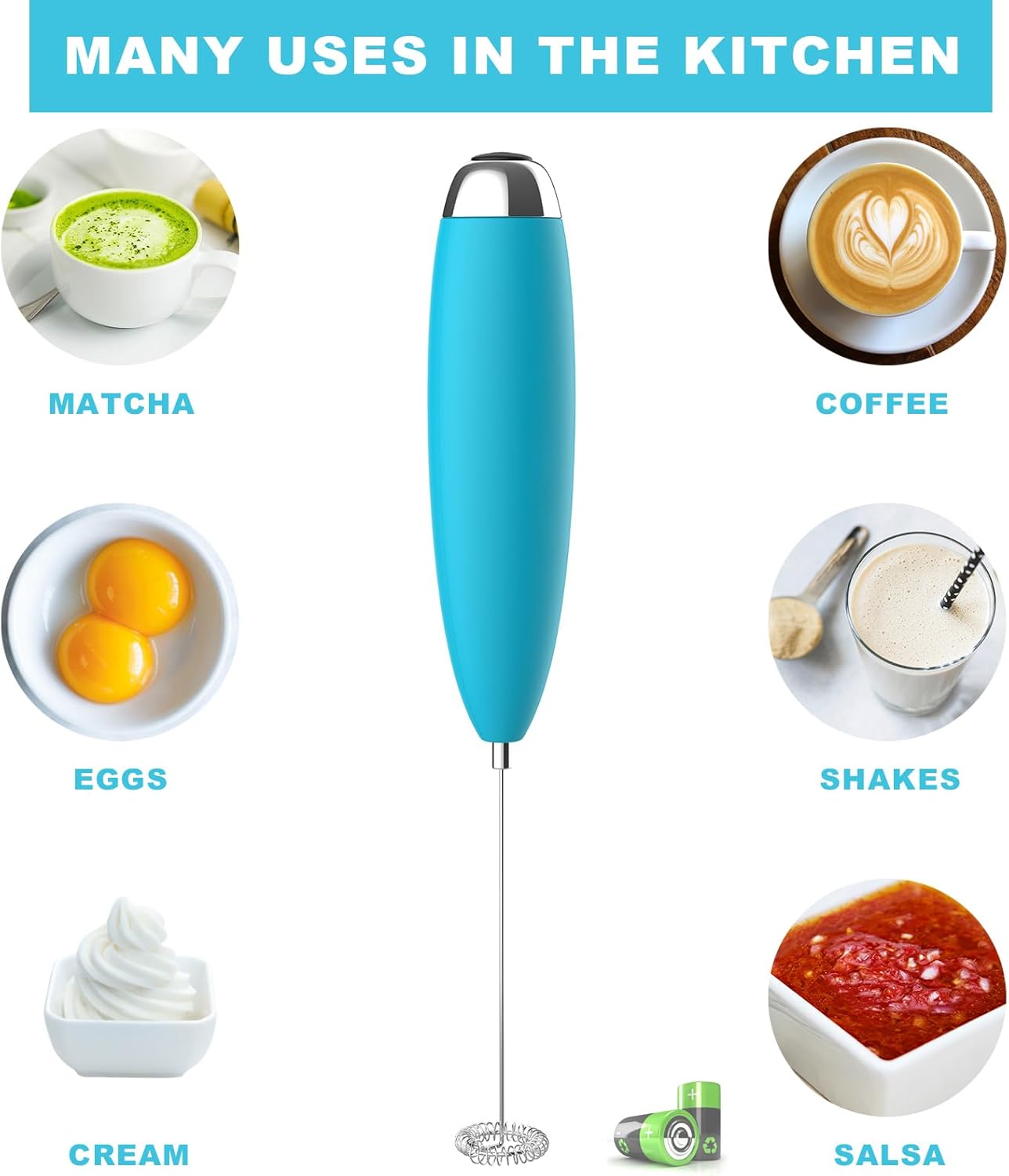 Milk Frother, Coffee Frother, Whisk, Upgraded Motor Electric Whisk Durable Low Noise Mini Drink Mixer Portable Foam Maker For Cold Milk Bulletproof Coffee Latte, Blue