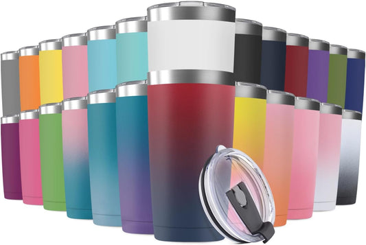 25 Pack 20oz Tumbler Vacuum Insulated Travel Mug with Lids, Stainless Steel Double Wall Bulk Cup for Home, Office, Outdoor Suitable for Vehicle Cup Holders Assorted Colors