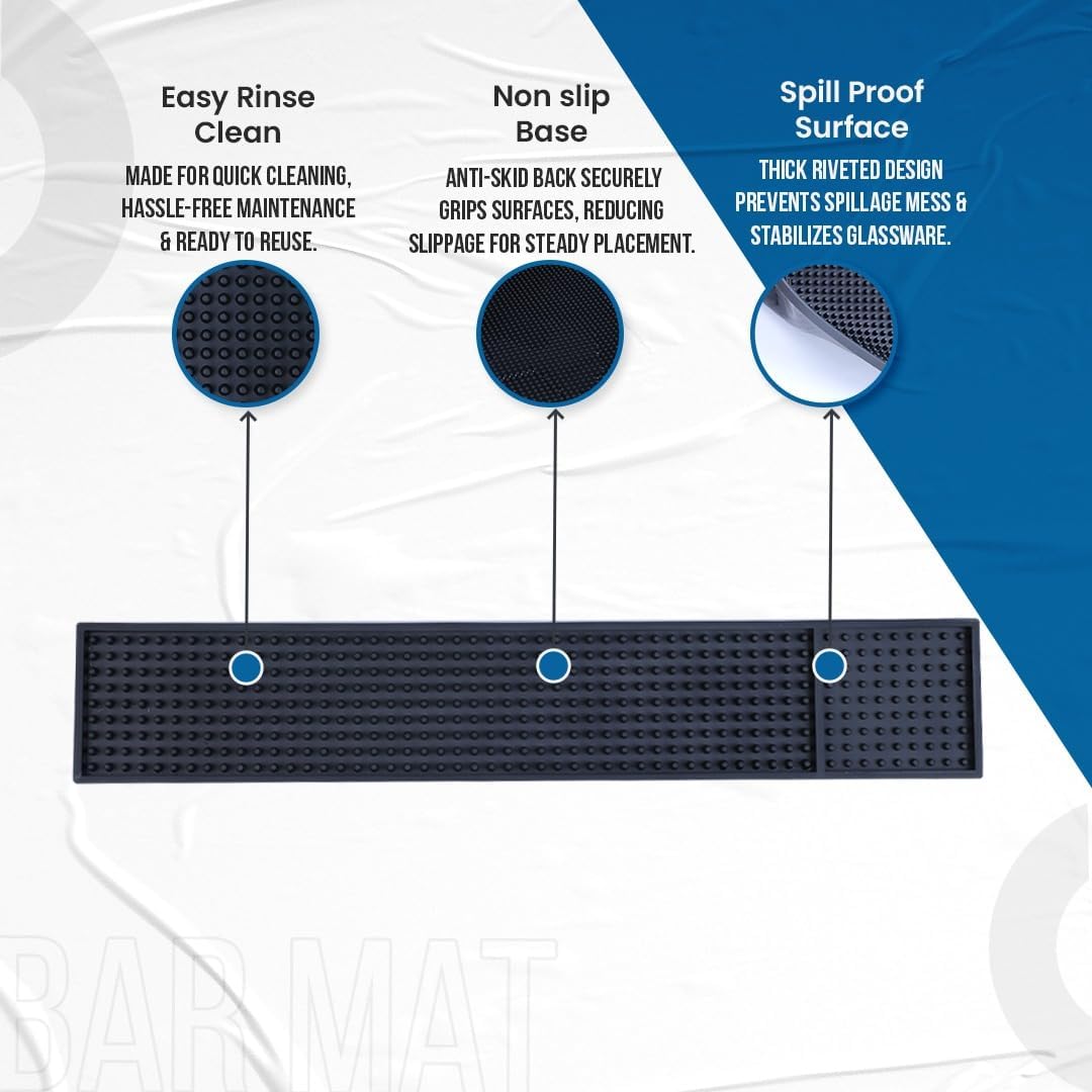 Bar Mats for Countertop by ProTensils - 18" x 3" Bar Rail Mat, Black Rubber Bar Mats for Bartending, Bar Service Drip Mat, Home Bar, Coffee Bar Mat Spill Matt (3 Pack)