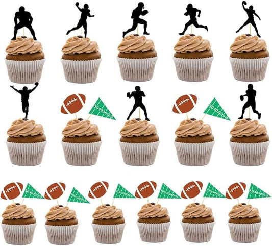 24pcs American football cupcake toppers sports party decorations for football theme party, Football Food Picks for boys' birthday party